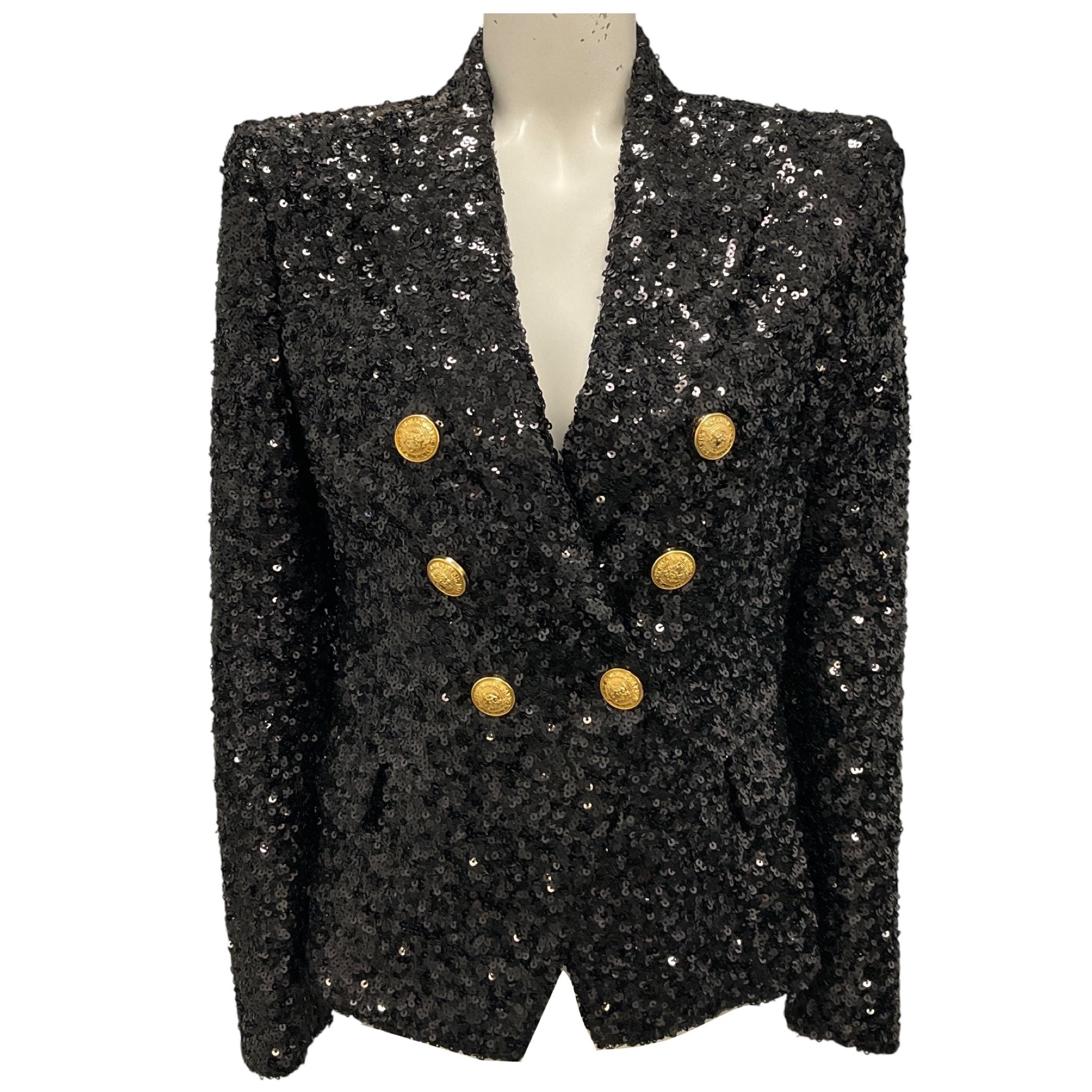 Balmain Black Sequin Double Breasted Blazer