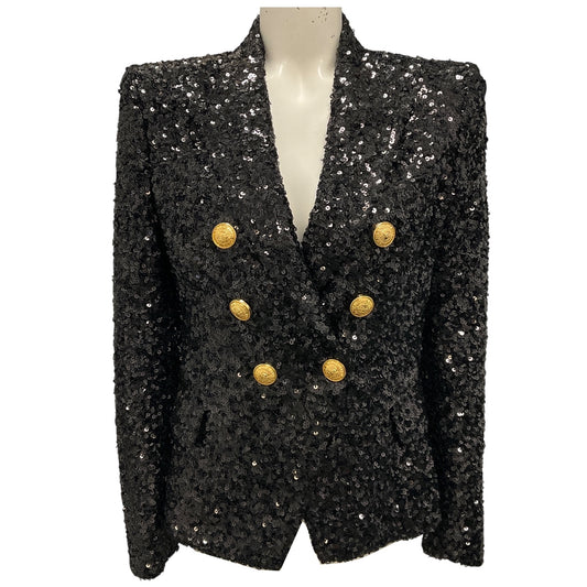 Balmain Black Sequin Double Breasted Blazer