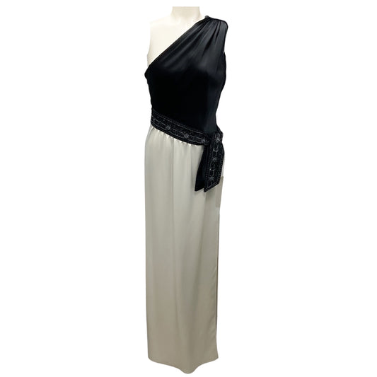 Valentino Boutique Vintage Silver / Black One Shoulder Silk Gown
