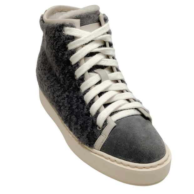 Santoni Grey Shearling Flaunted High Top Sneakers