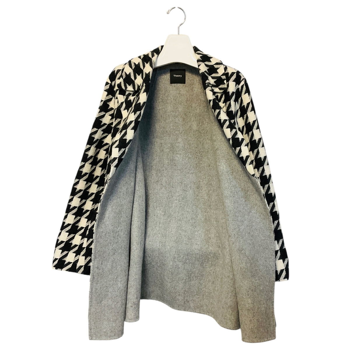 Theory Black / Ivory Belted Overlay Whistler Double Face Wool Coat