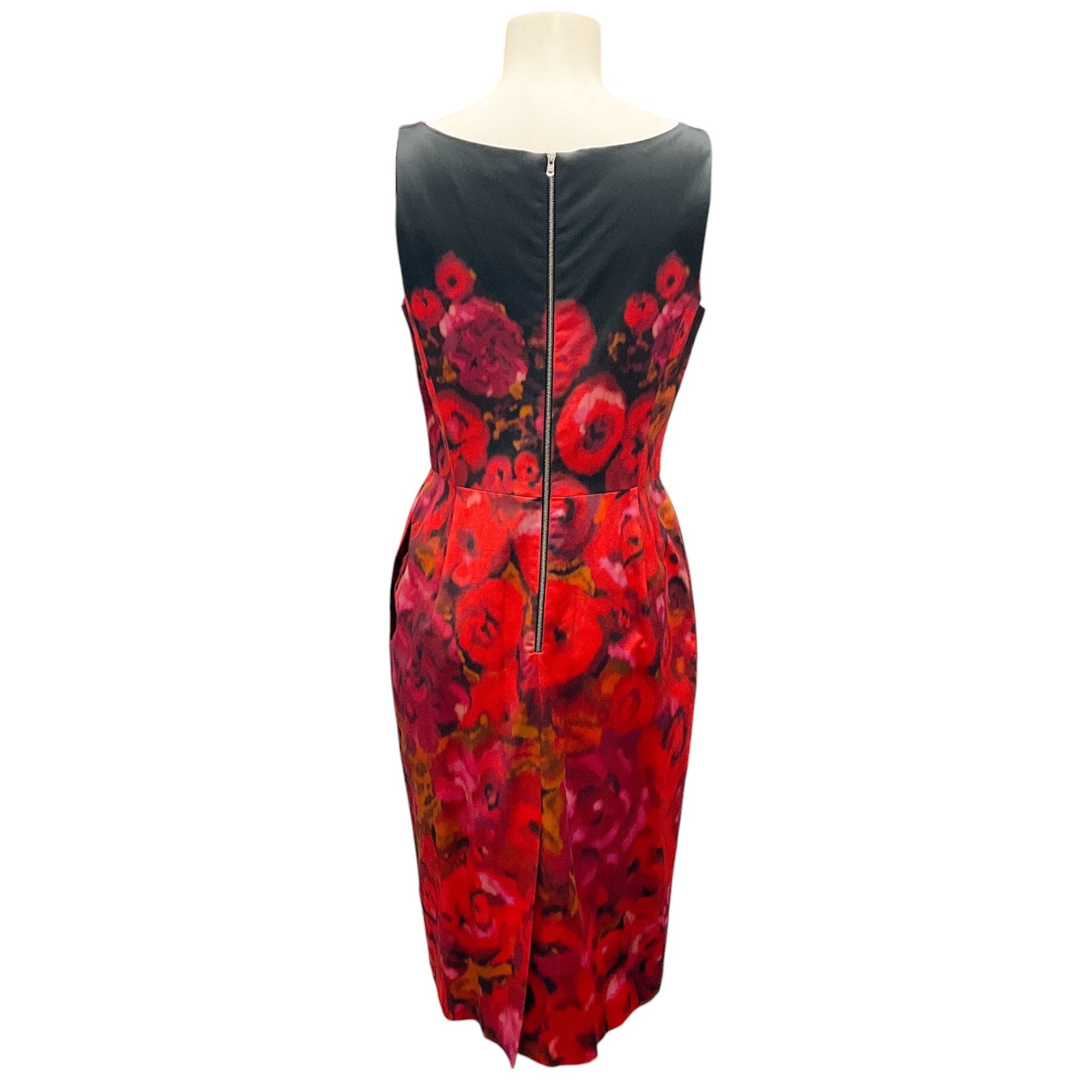 Isaac Mizrahi Red / Black Printed Sleeveless Midi Dress