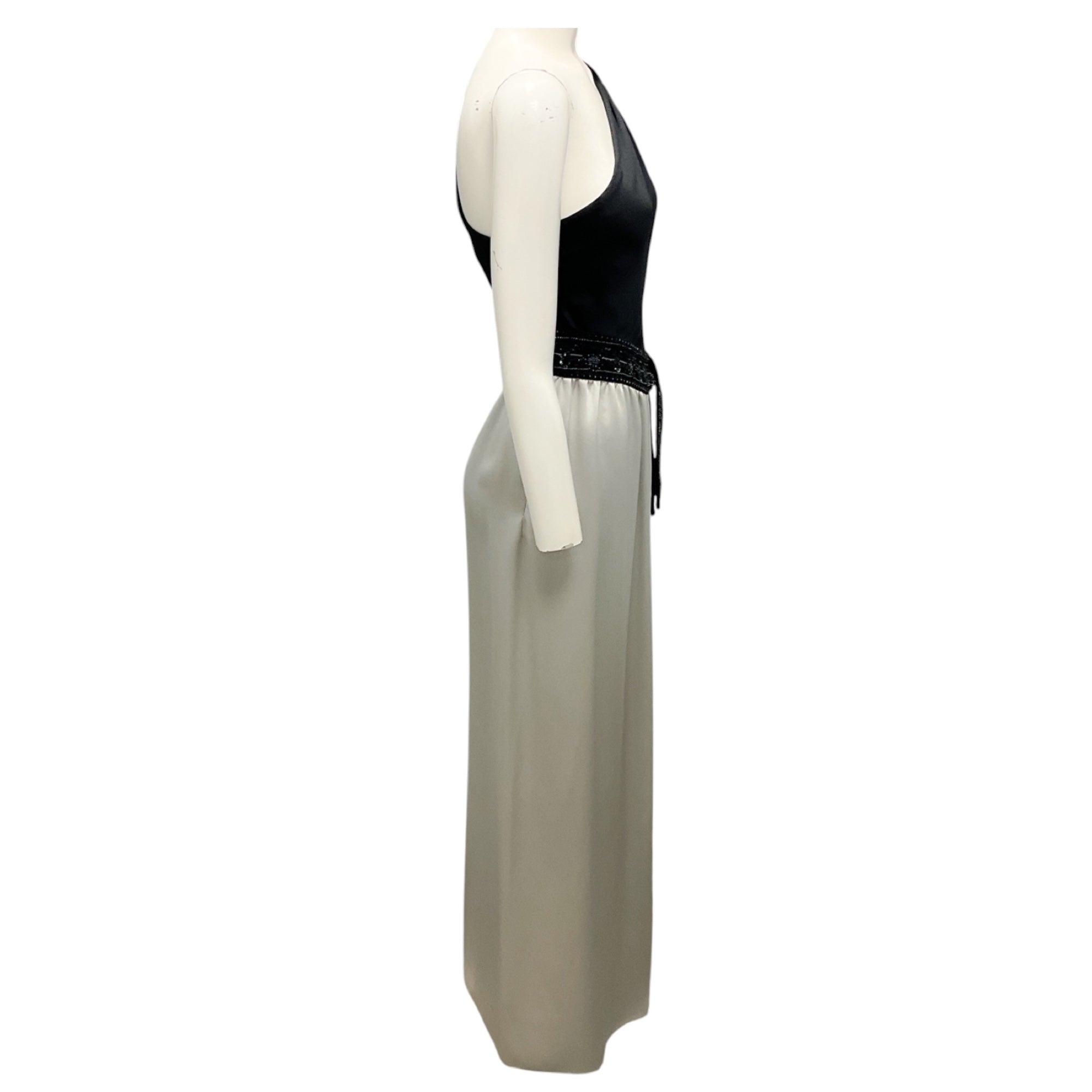 Valentino Boutique Vintage Silver / Black One Shoulder Silk Gown