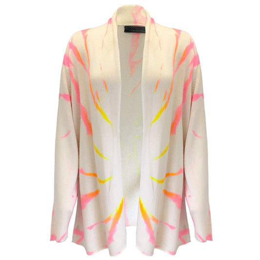 The Elder Statesman Ivory / Pink Multi Open Front Silk Knit Cardigan Sweater