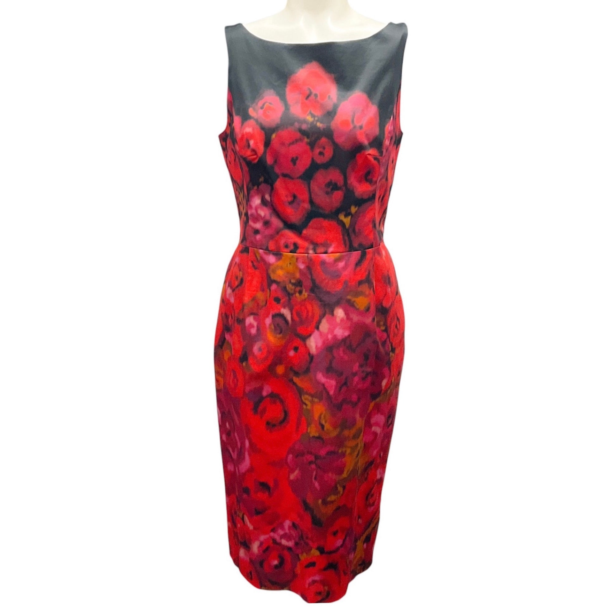 Isaac Mizrahi Red / Black Printed Sleeveless Midi Dress