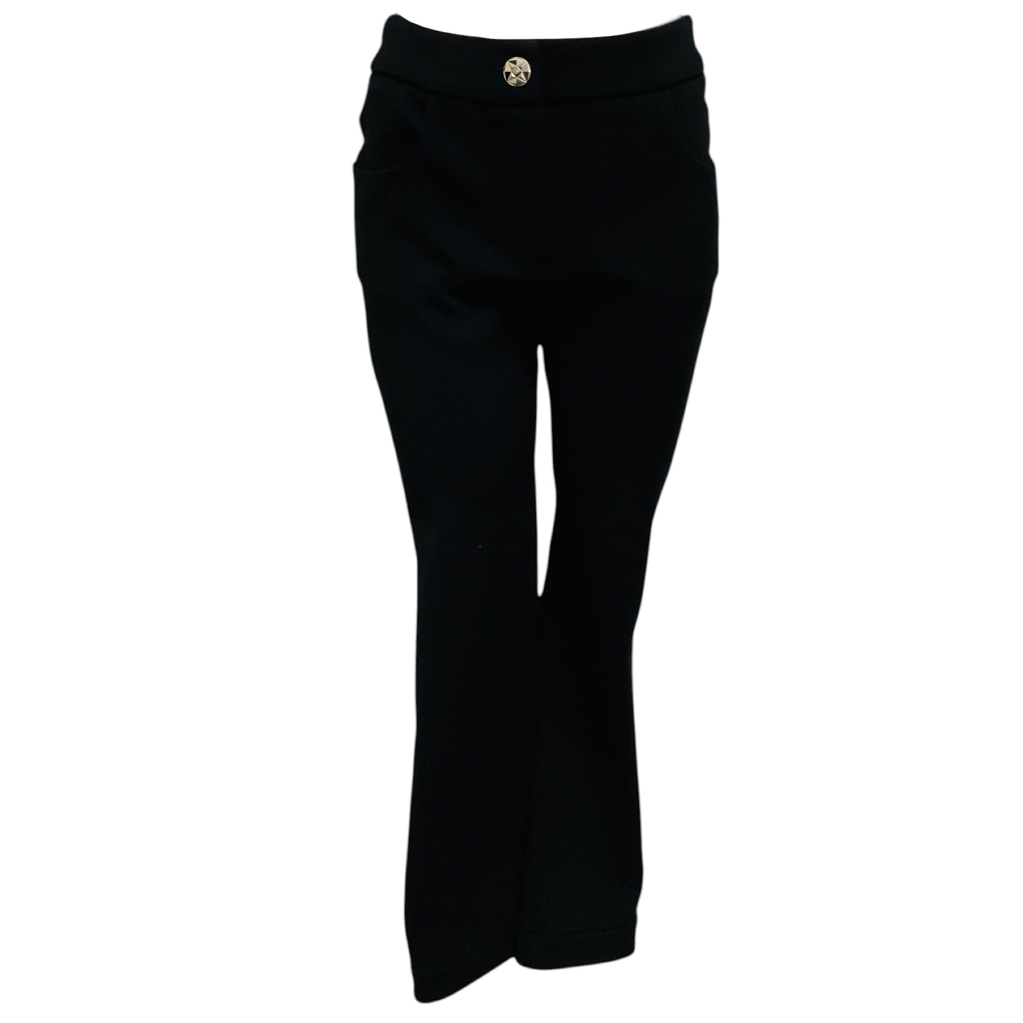 Chanel Black 2012 Classic Viscose Stretch Pants with Geometric CC Logo Buttons
