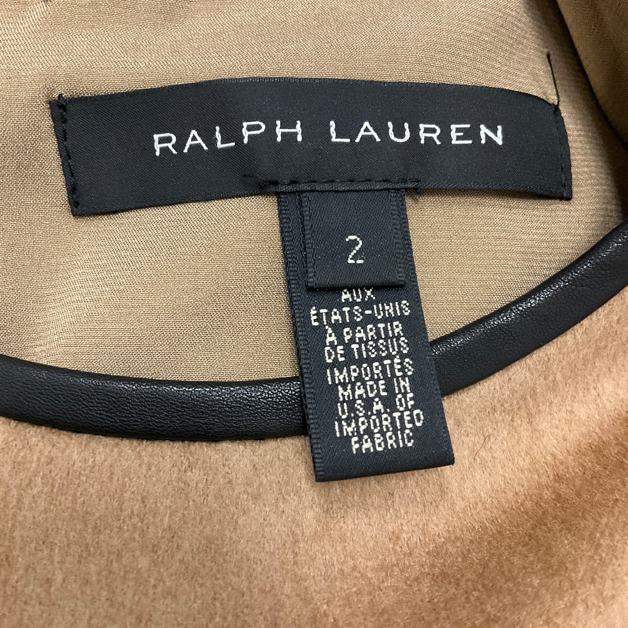 Ralph Lauren Black Label Tan / Black Lamb Leather Trimmed Baby Camel Hair Dress