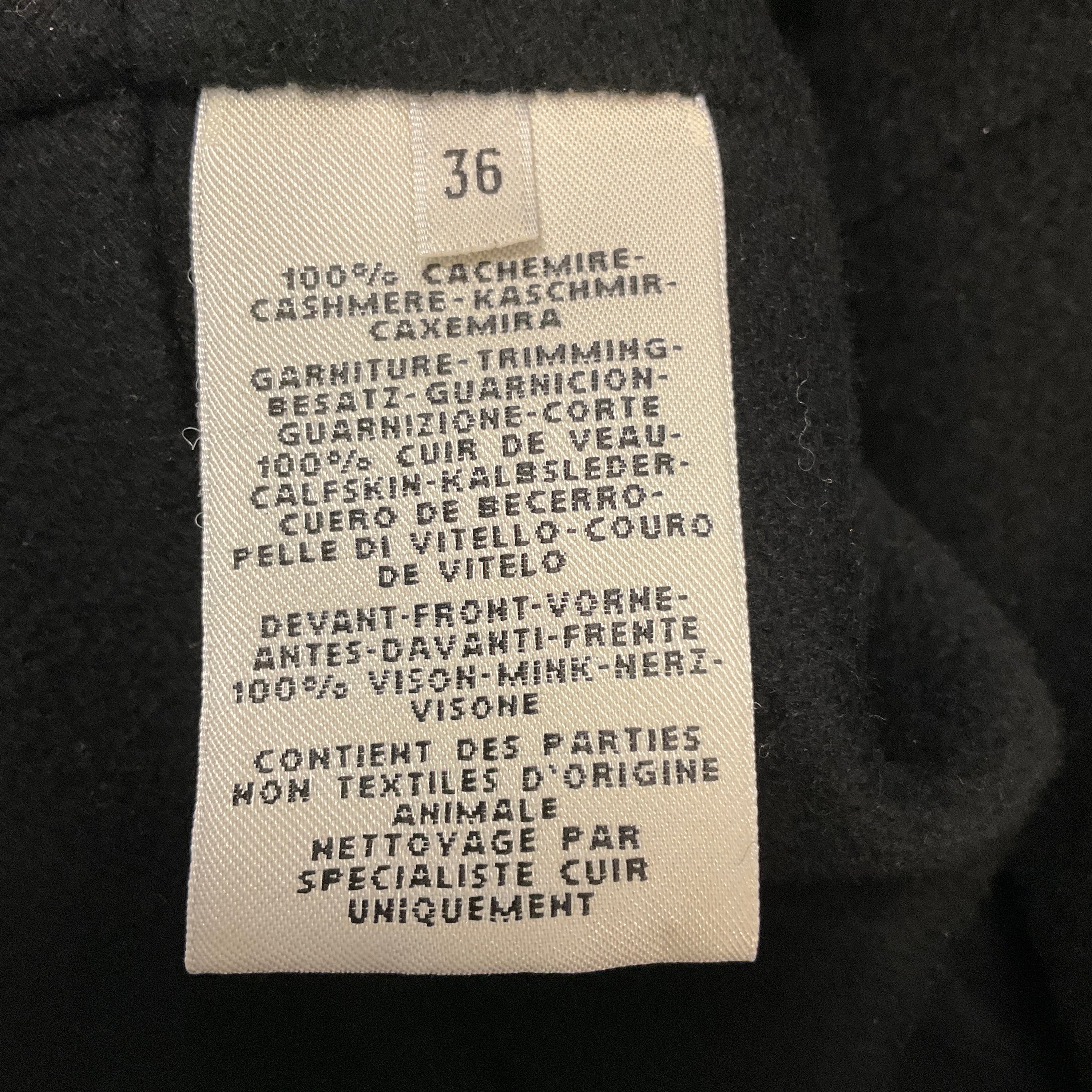 Hermes Black Zip Front Cashmere Vest with Brown Mink Fur and Calfskin Leather Details