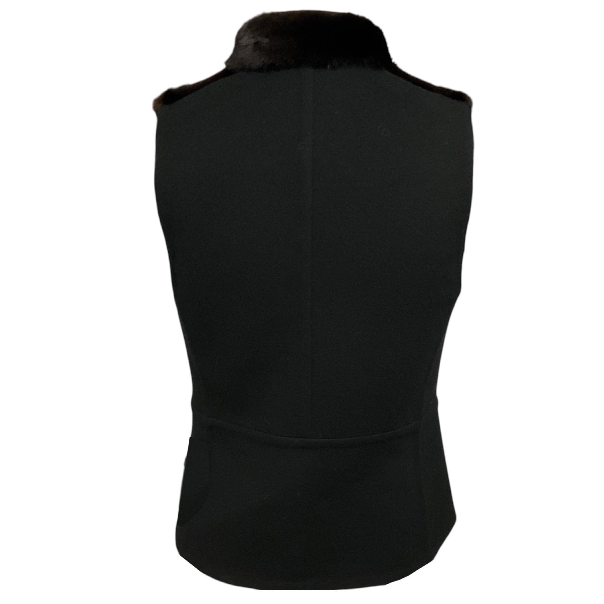 Hermes Black Zip Front Cashmere Vest with Brown Mink Fur and Calfskin Leather Details