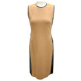 Load image into Gallery viewer, Ralph Lauren Black Label Tan / Black Lamb Leather Trimmed Baby Camel Hair Dress
