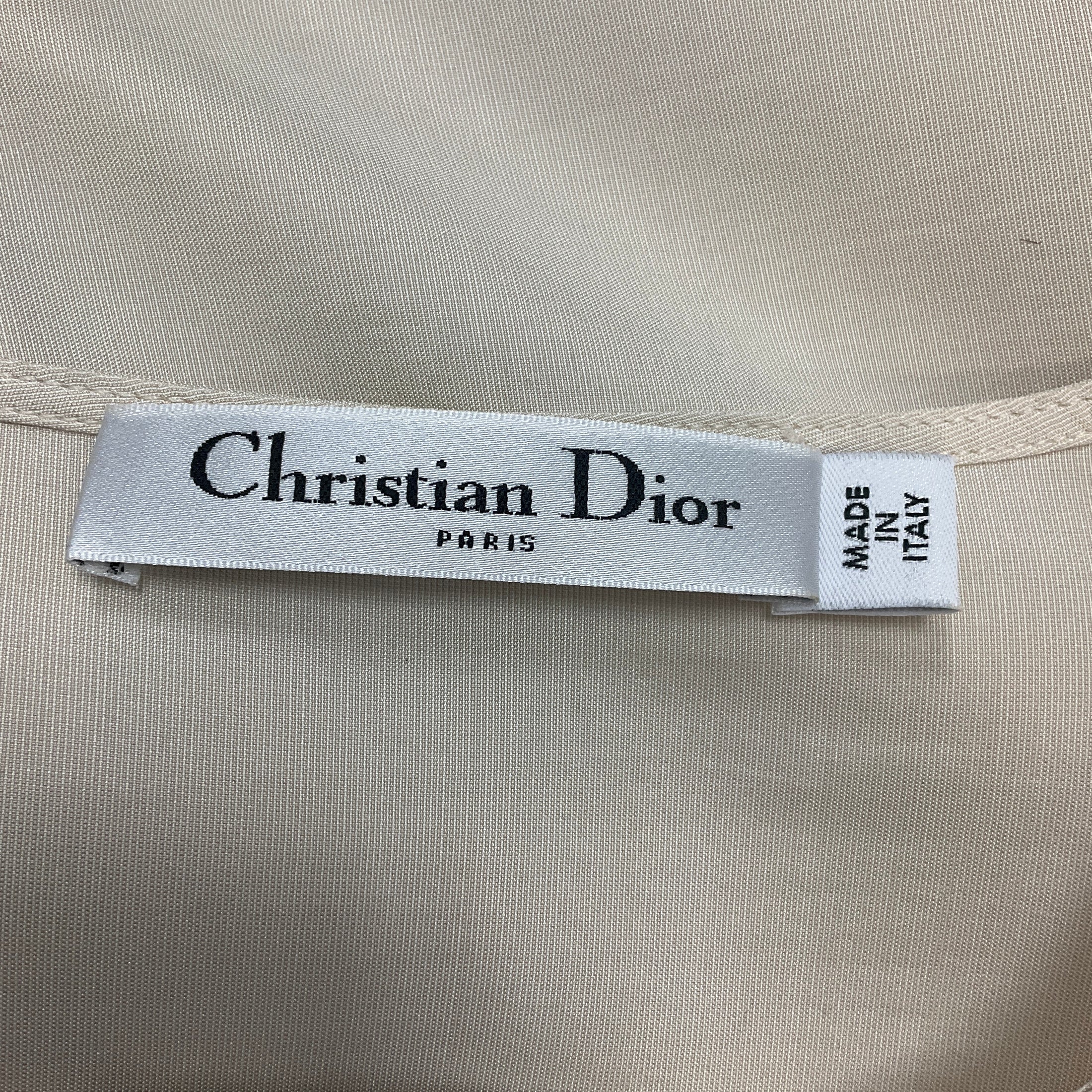 Christian Dior Ivory Pinstriped Bee Embroidered Silk Blouse