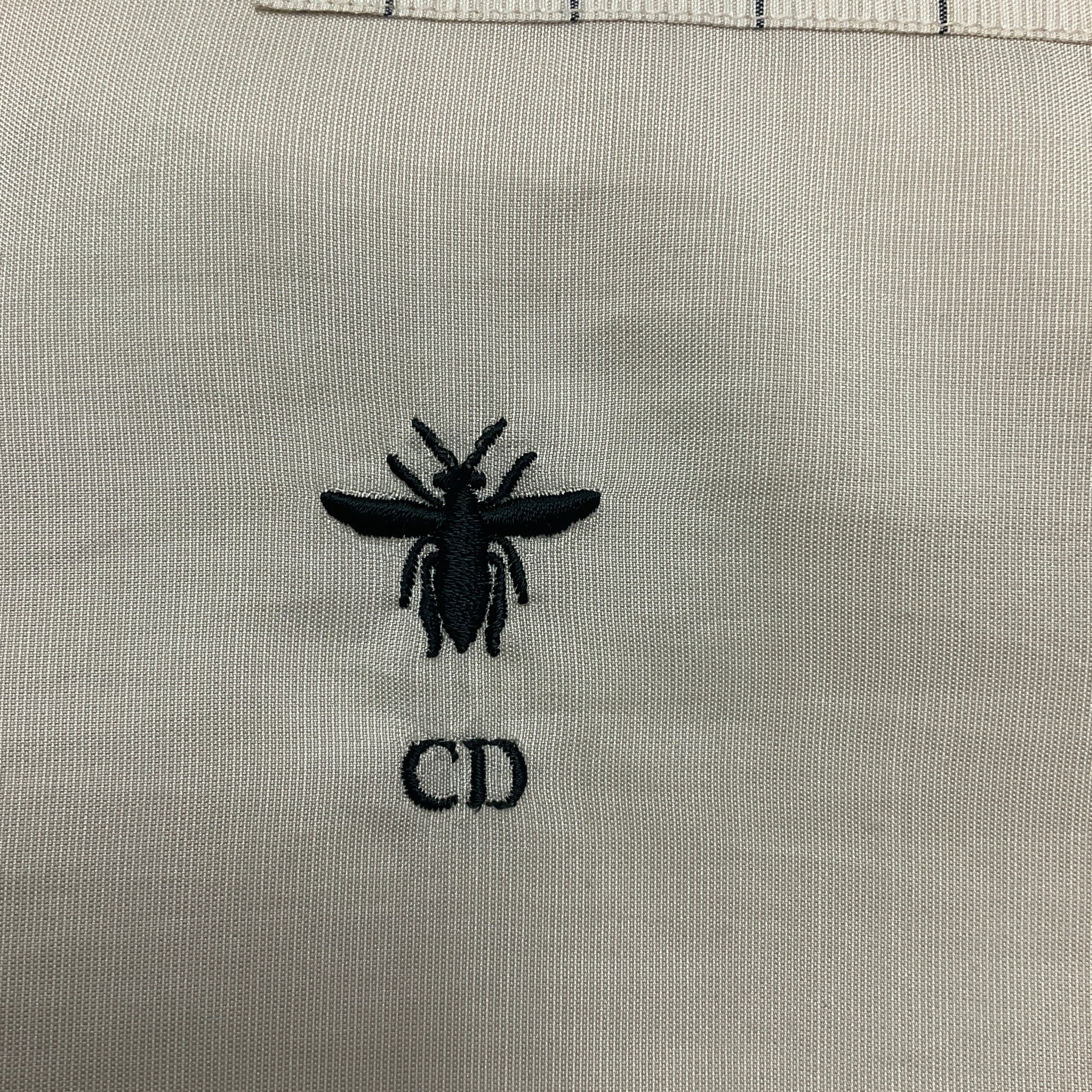 Christian Dior Ivory Pinstriped Bee Embroidered Silk Blouse