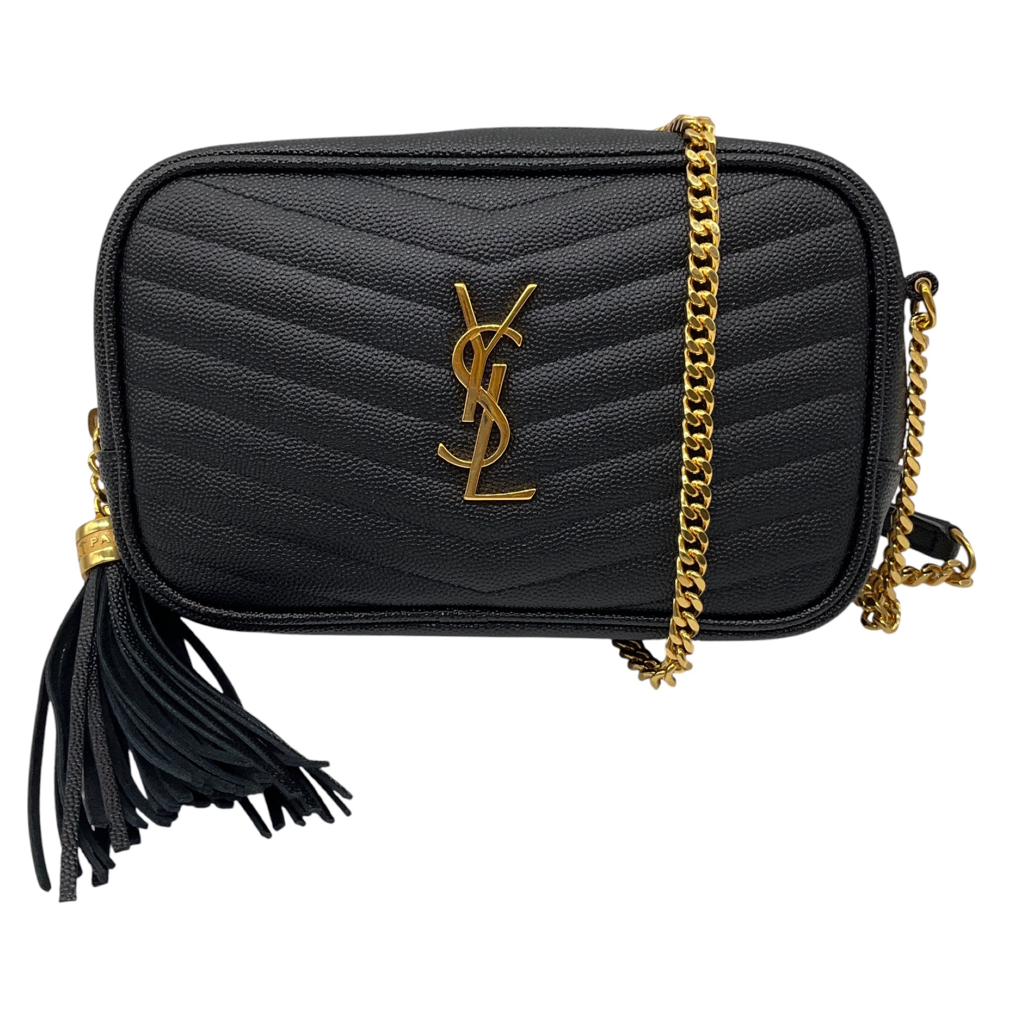Saint Laurent Black Matelasse Chevron Quilted Calfskin Leather Mini Lou Camera Bag