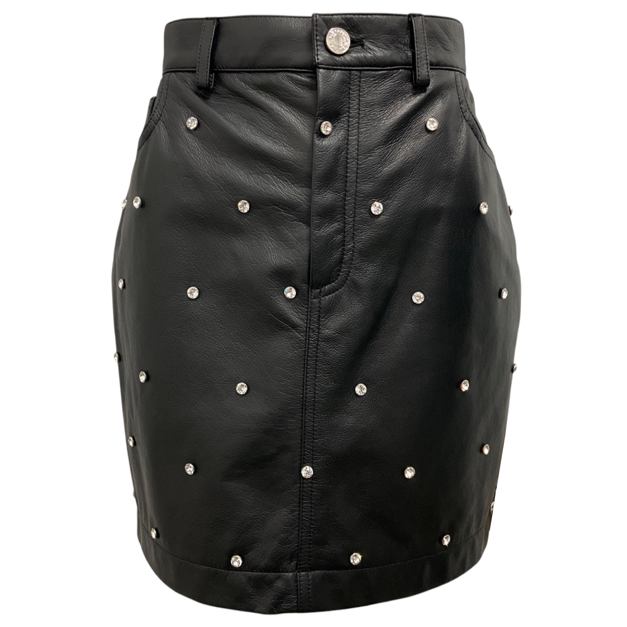 Alexandre Vauthier Black Crystal Embellished Lambskin Leather Skirt