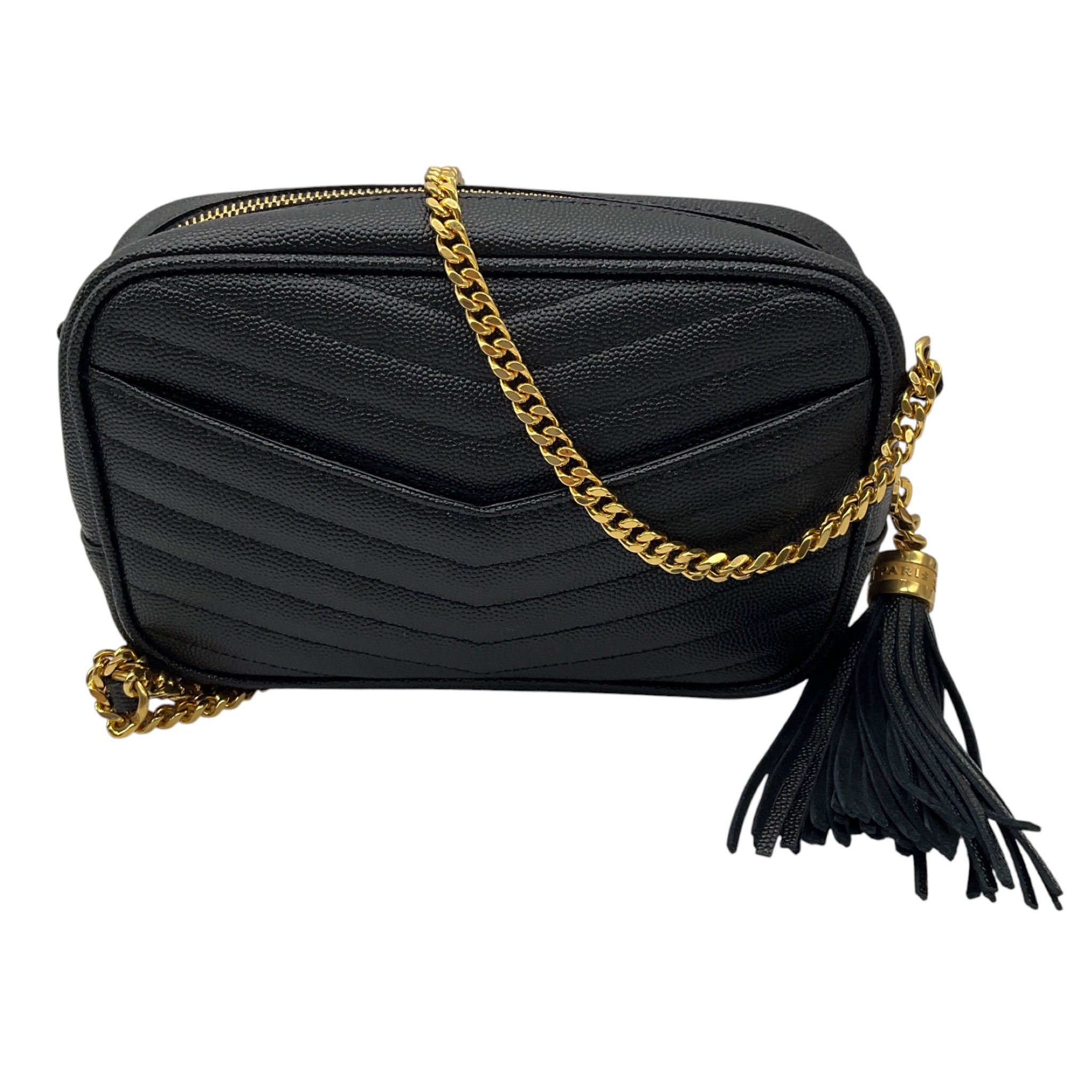 Saint Laurent Black Matelasse Chevron Quilted Calfskin Leather Mini Lou Camera Bag