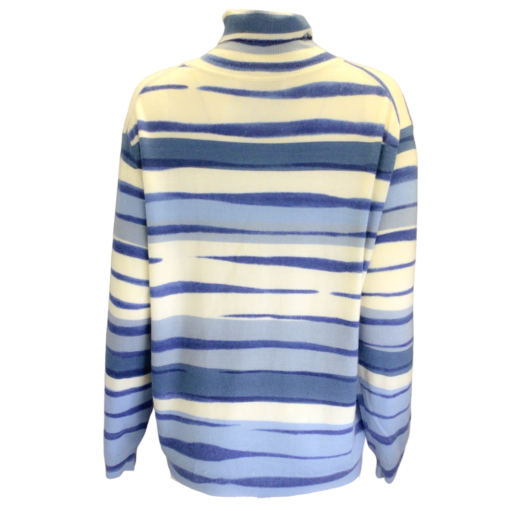 Prabal Gurung Blue / Ivory Striped Long Sleeved Wool and Cashmere Knit Turtleneck Sweater