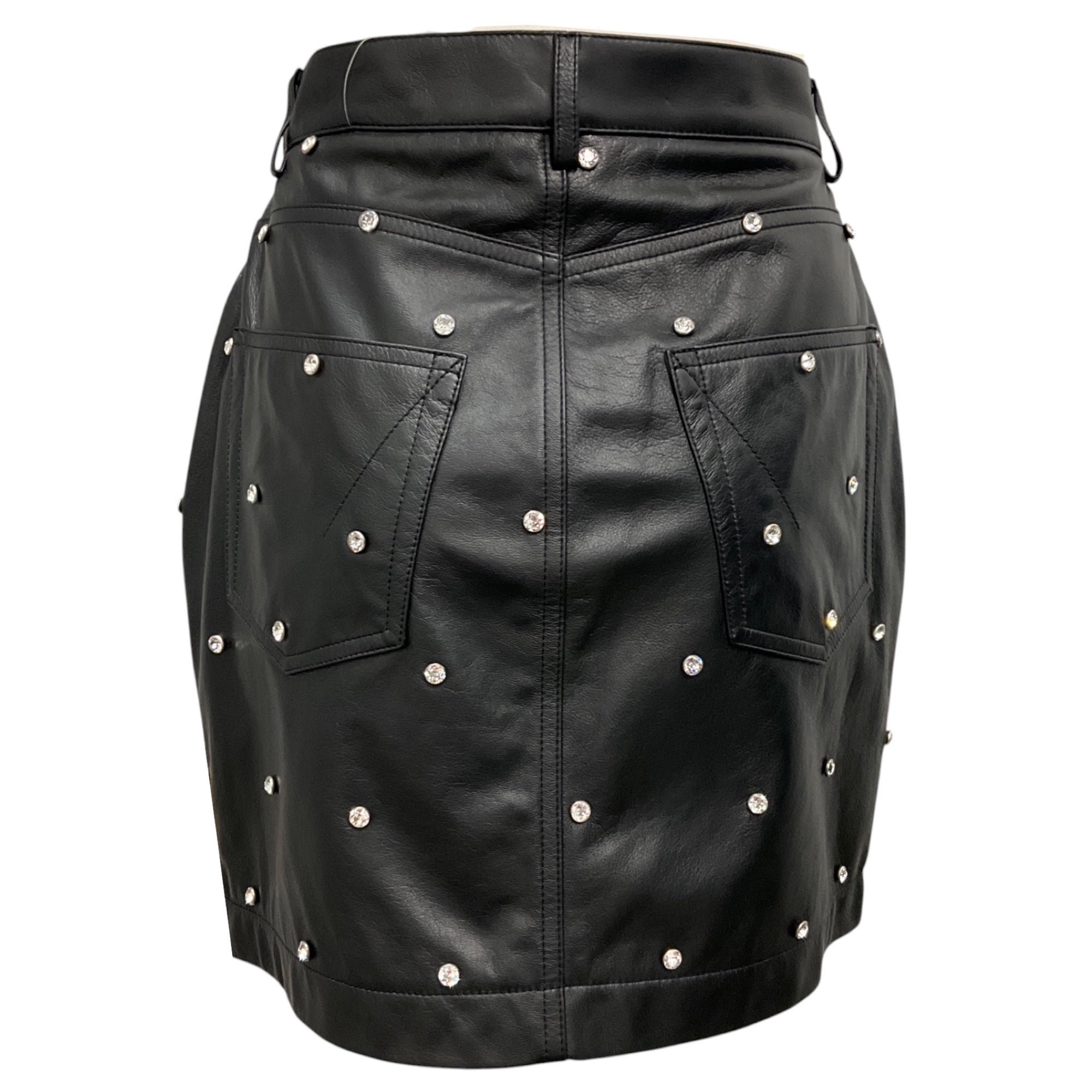 Alexandre Vauthier Black Crystal Embellished Lambskin Leather Skirt
