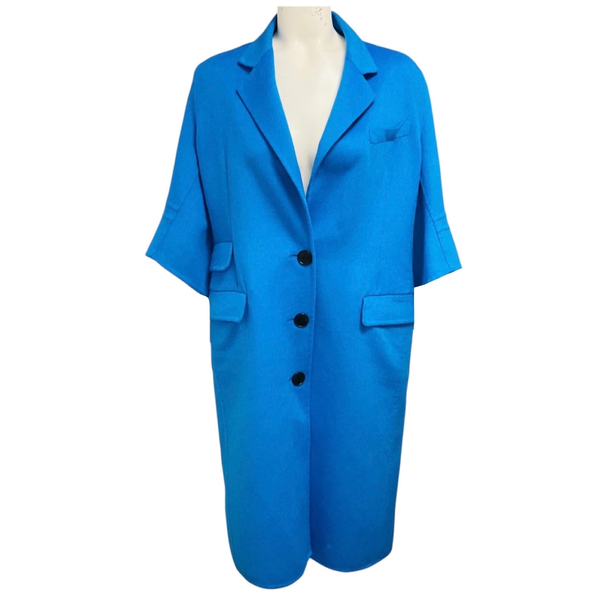 Christian Dior Blue Button Front Wool and Angora Coat