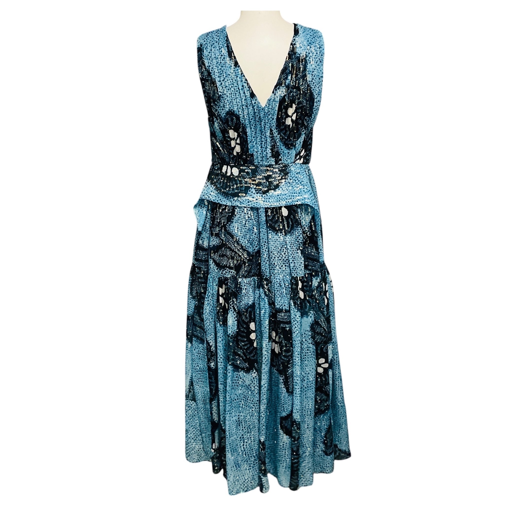 Ulla Johnson Light Blue Metallic Shimmer Twist Front Silk Maxi Dress