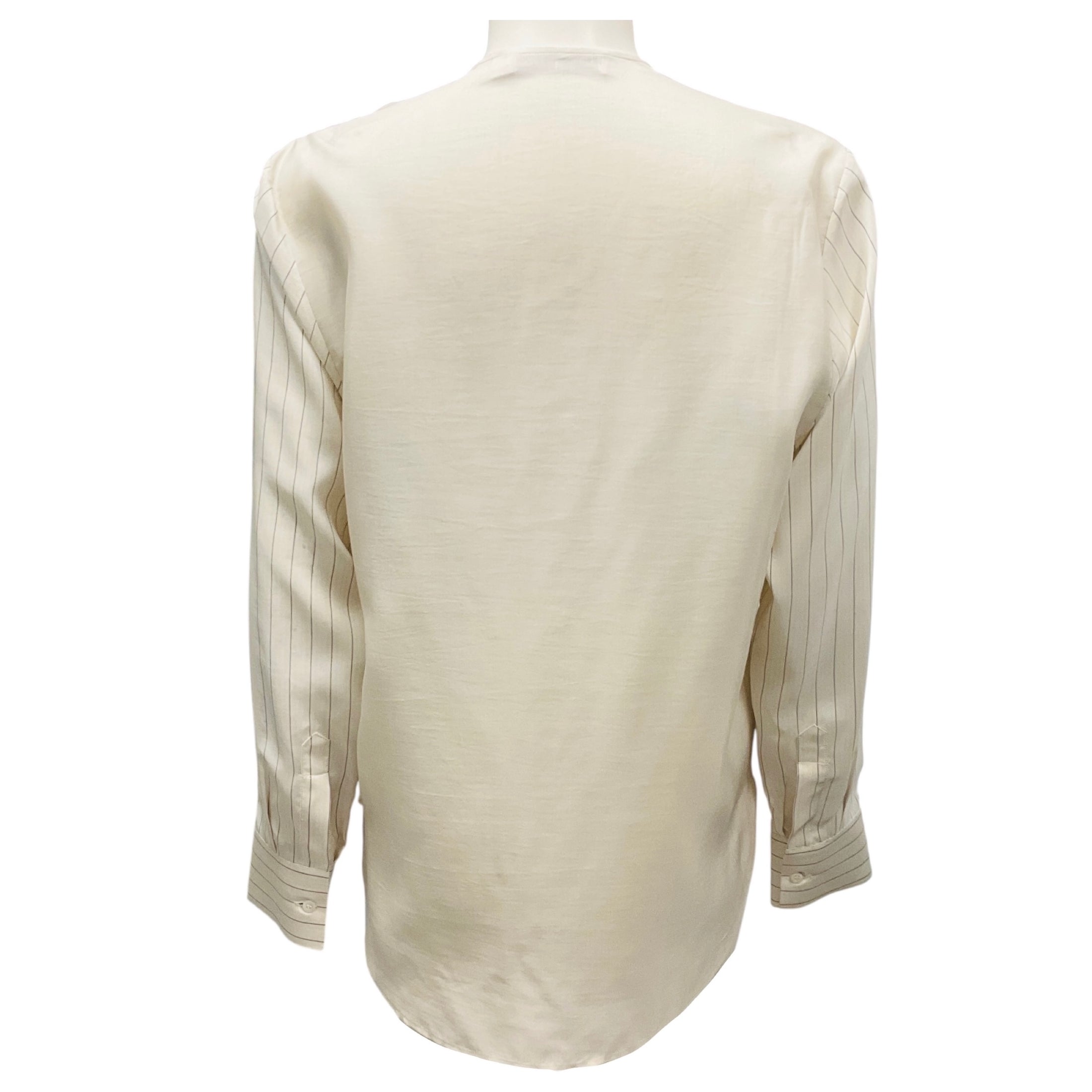 Christian Dior Ivory Pinstriped Bee Embroidered Silk Blouse
