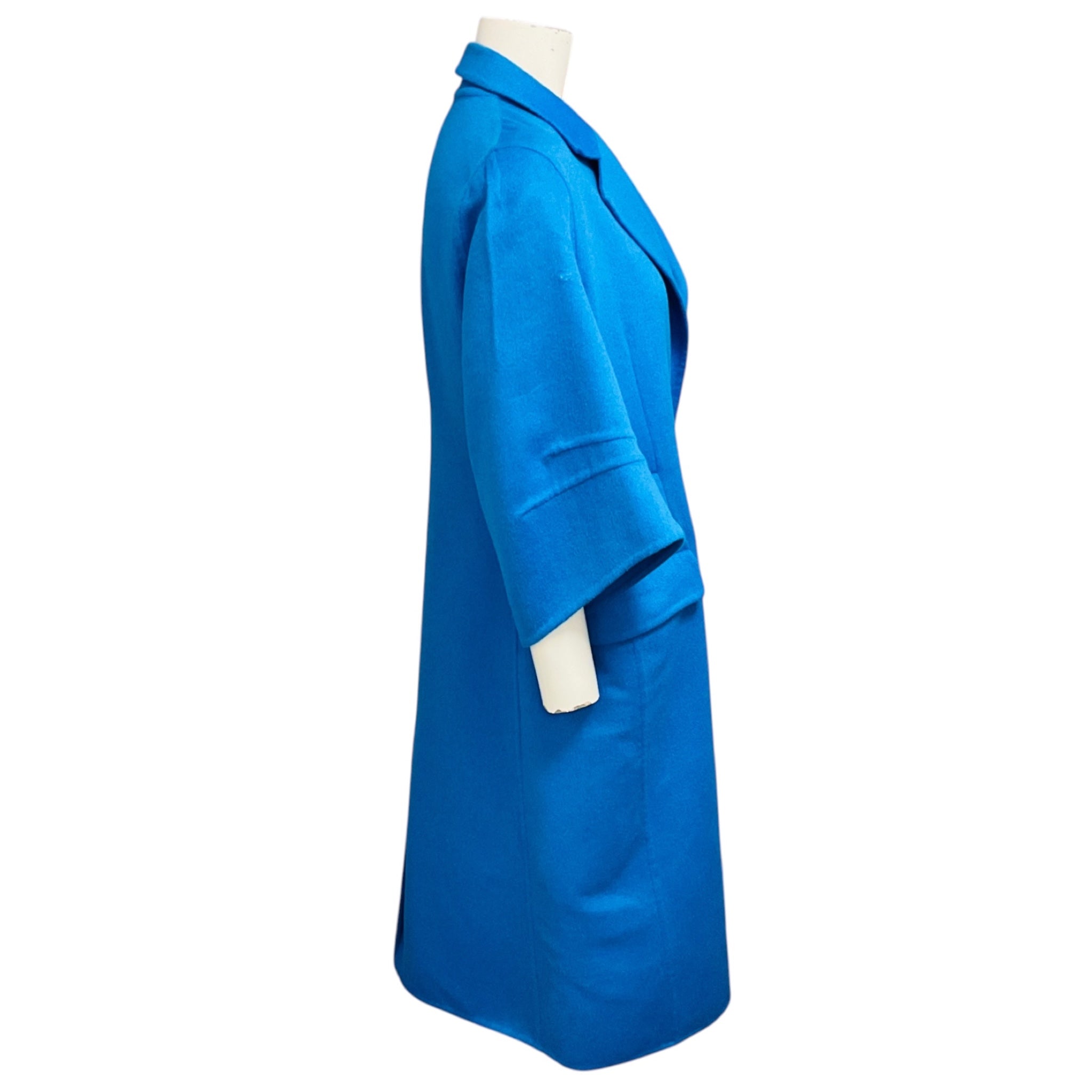Christian Dior Blue Button Front Wool and Angora Coat