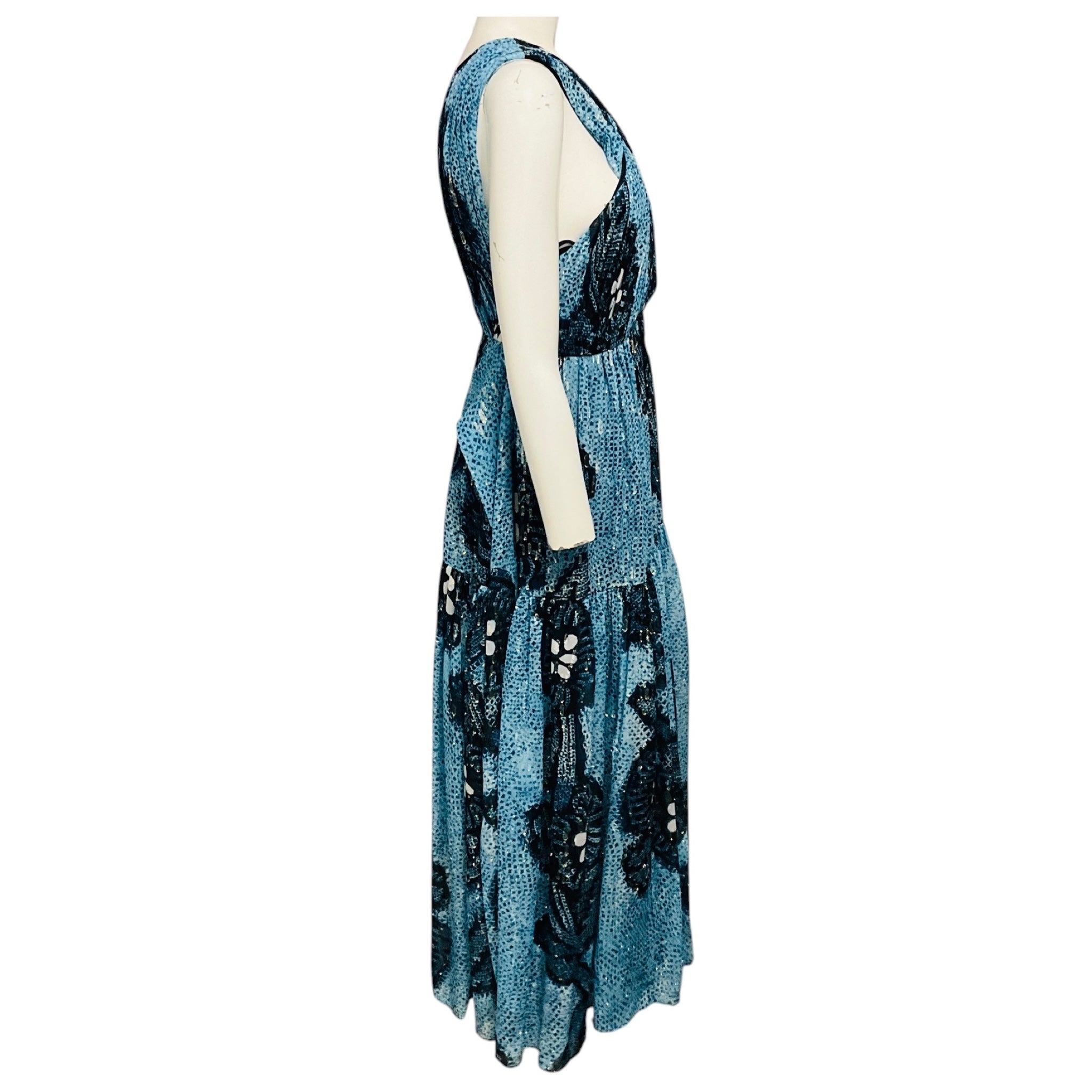 Ulla Johnson Light Blue Metallic Shimmer Twist Front Silk Maxi Dress