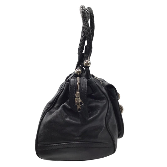 Balenciaga Black / Silver Hardware Double Top Handle Lambskin Leather Handbag