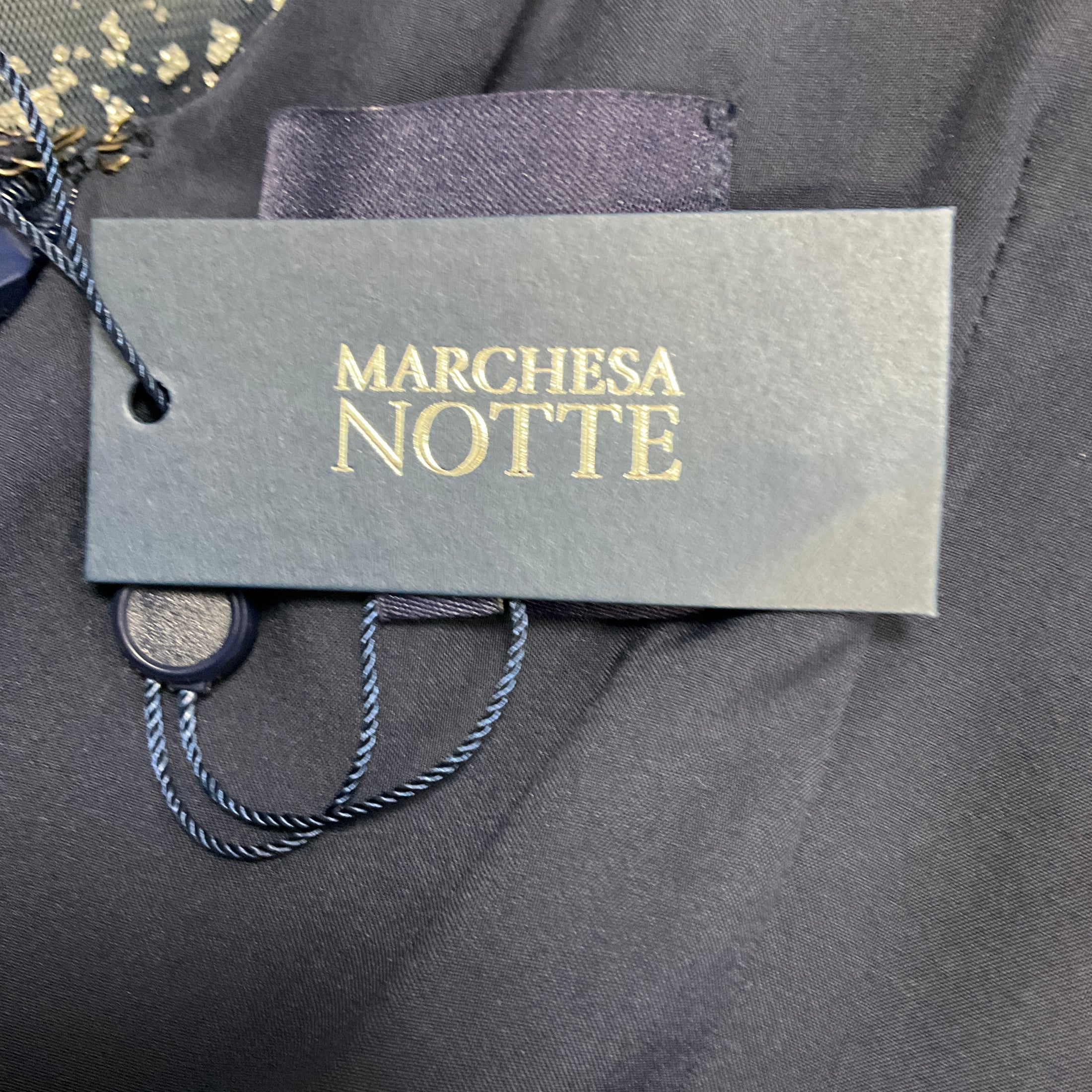 Marchesa Notte Navy Blue / Silver Cape Sleeve Glitter Tulle Gown / Formal Dress