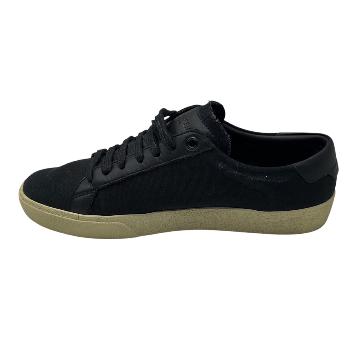 Saint Laurent Black Distressed Canvas and Smooth Leather Court Classic Sneakers