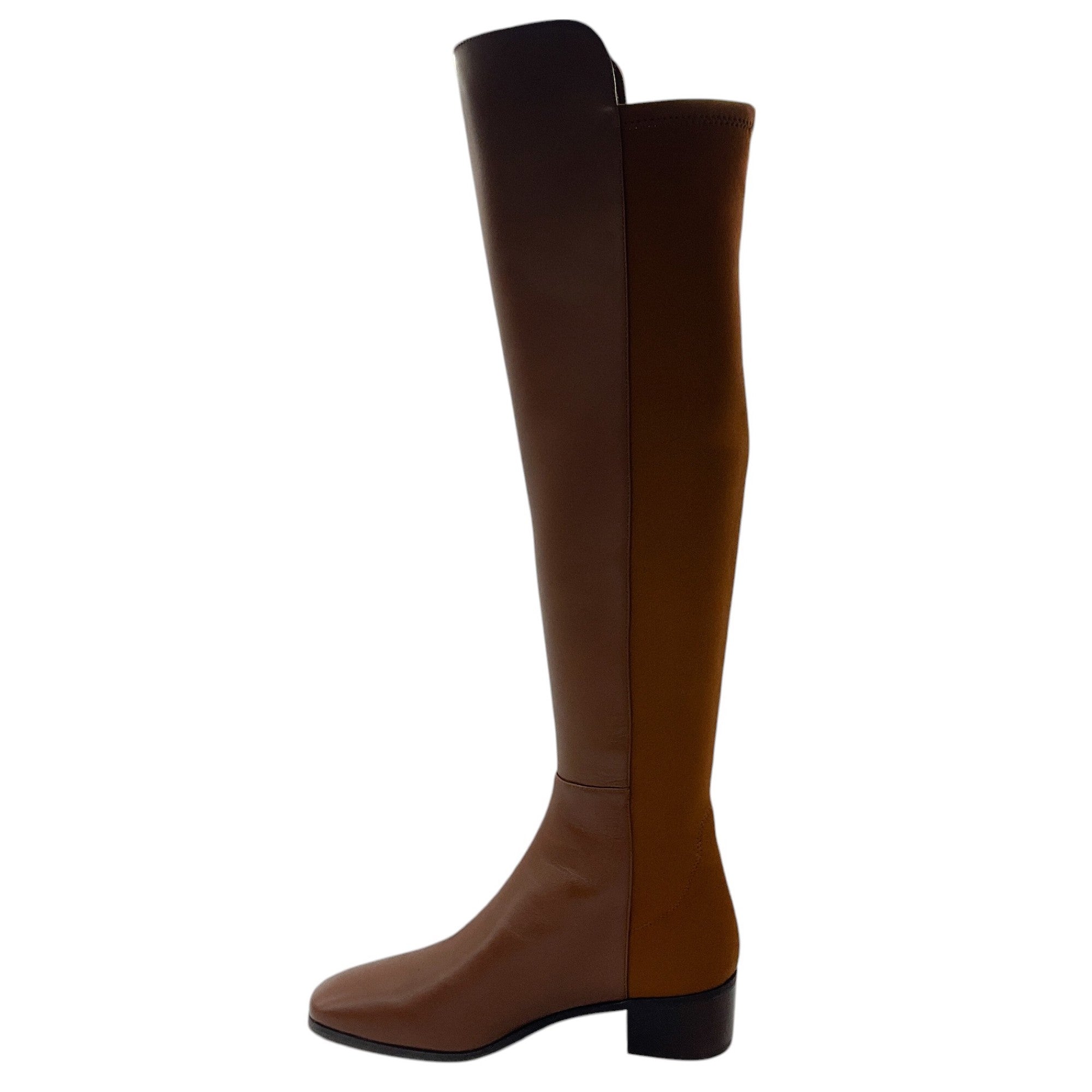 Stuart Weitzman Coffee Brown Nappa Leather Over-the-Knee City Block Square-Toe Boot