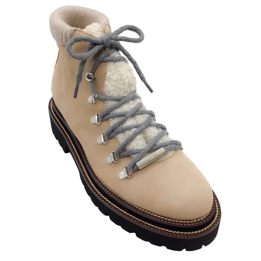 Peserico Tan Leather Hiking Boots with Shearling