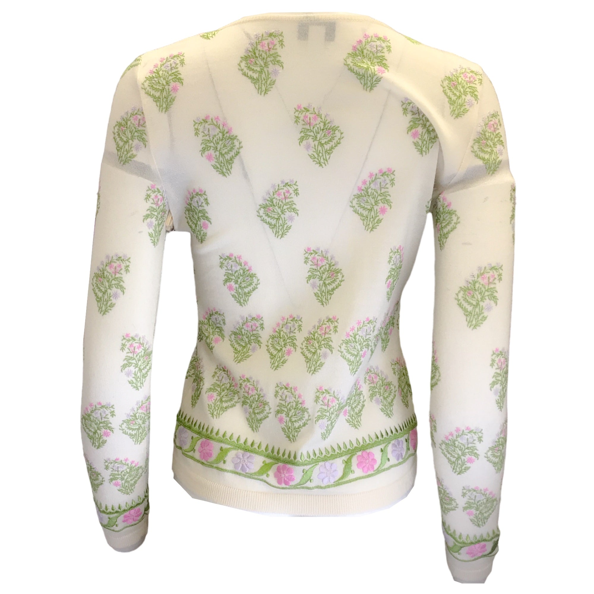 Giambattista Valli Ivory Multi Floral Embroidered Cashmere and Silk Knit Sweater
