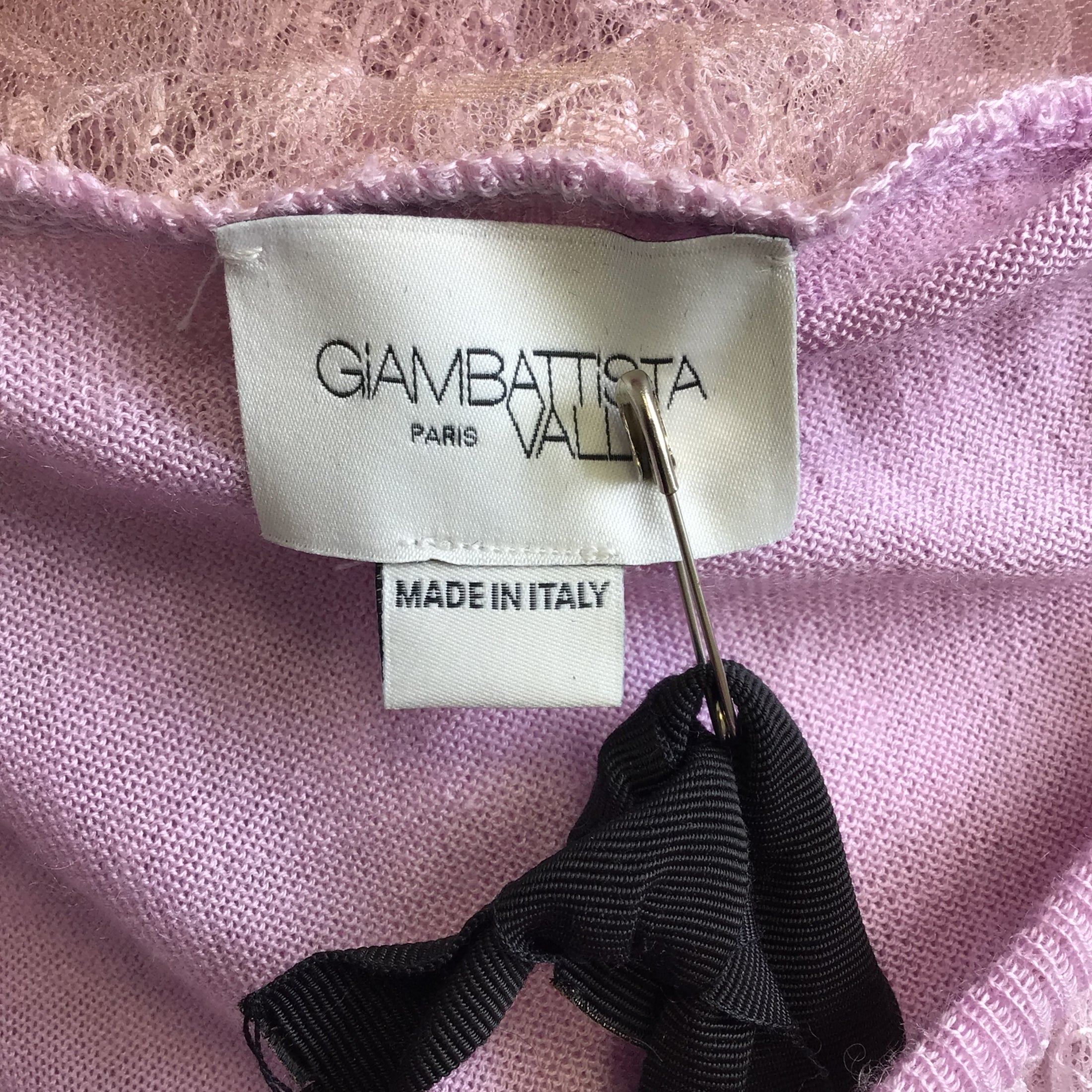 Giambattista Valli Lilac Lace Detail Full Zip Cashmere and Silk Knit Sweater