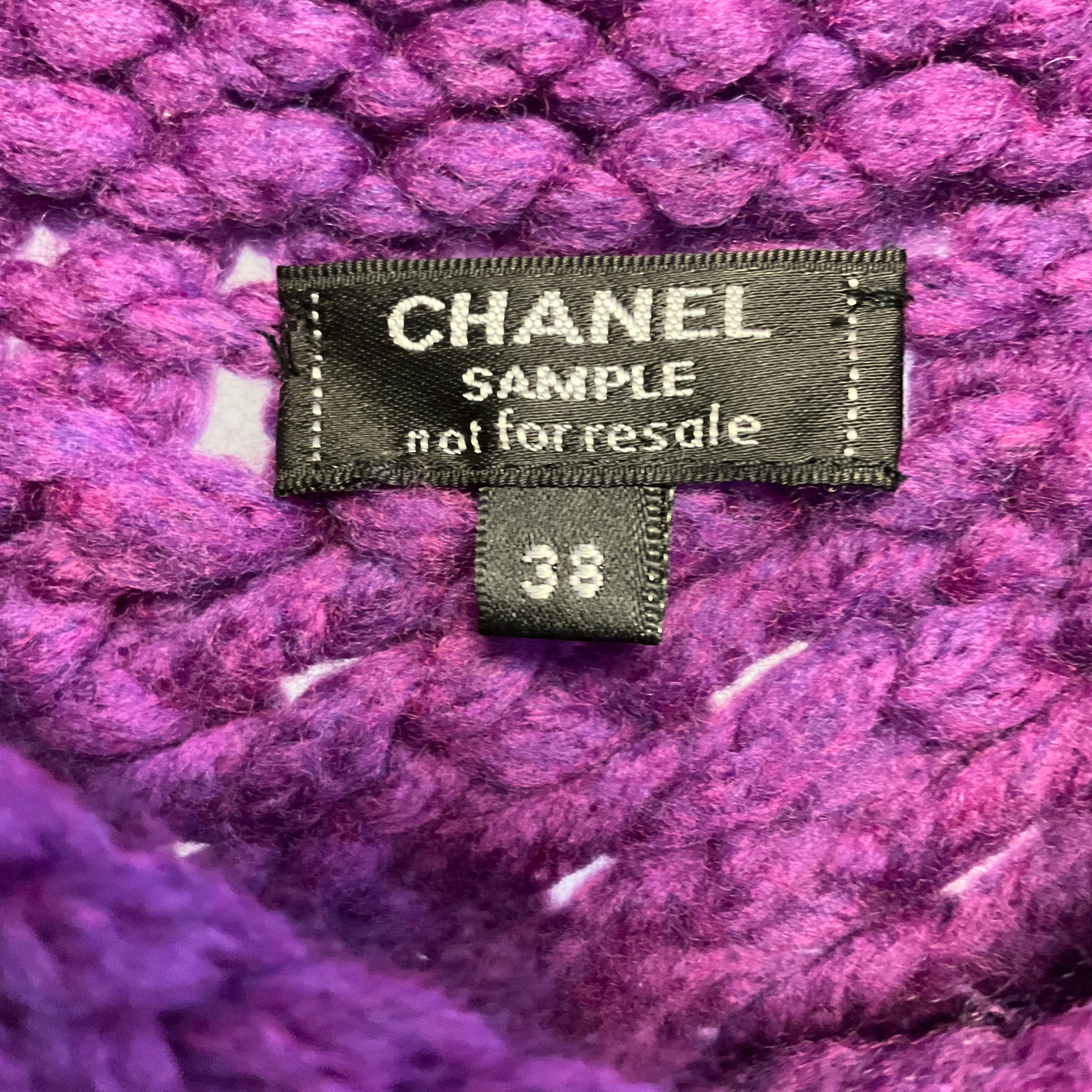 Chanel Purple Chunky Open Knit Cardigan Sweater with Rhinestone Embellished CC Logo Buttons
