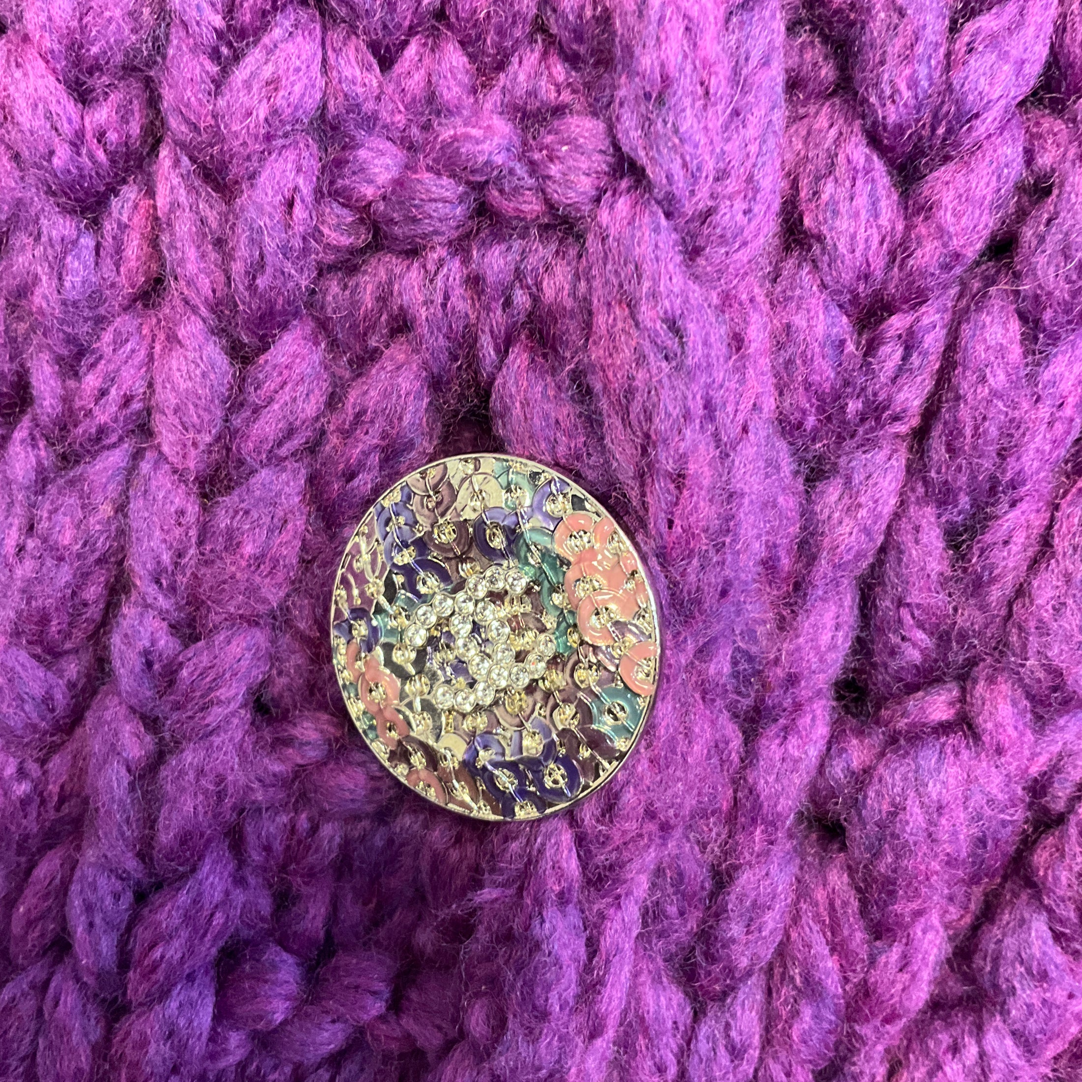 Chanel Purple Chunky Open Knit Cardigan Sweater with Rhinestone Embellished CC Logo Buttons