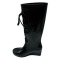 Load image into Gallery viewer, Saint Laurent Black Wedge Heel Lace Up Rubber Rain Boots
