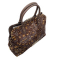 Load image into Gallery viewer, Valentino Brown Multi / Gold Rockstud Feather Printed Calf Hair Double Top Handle Handbag
