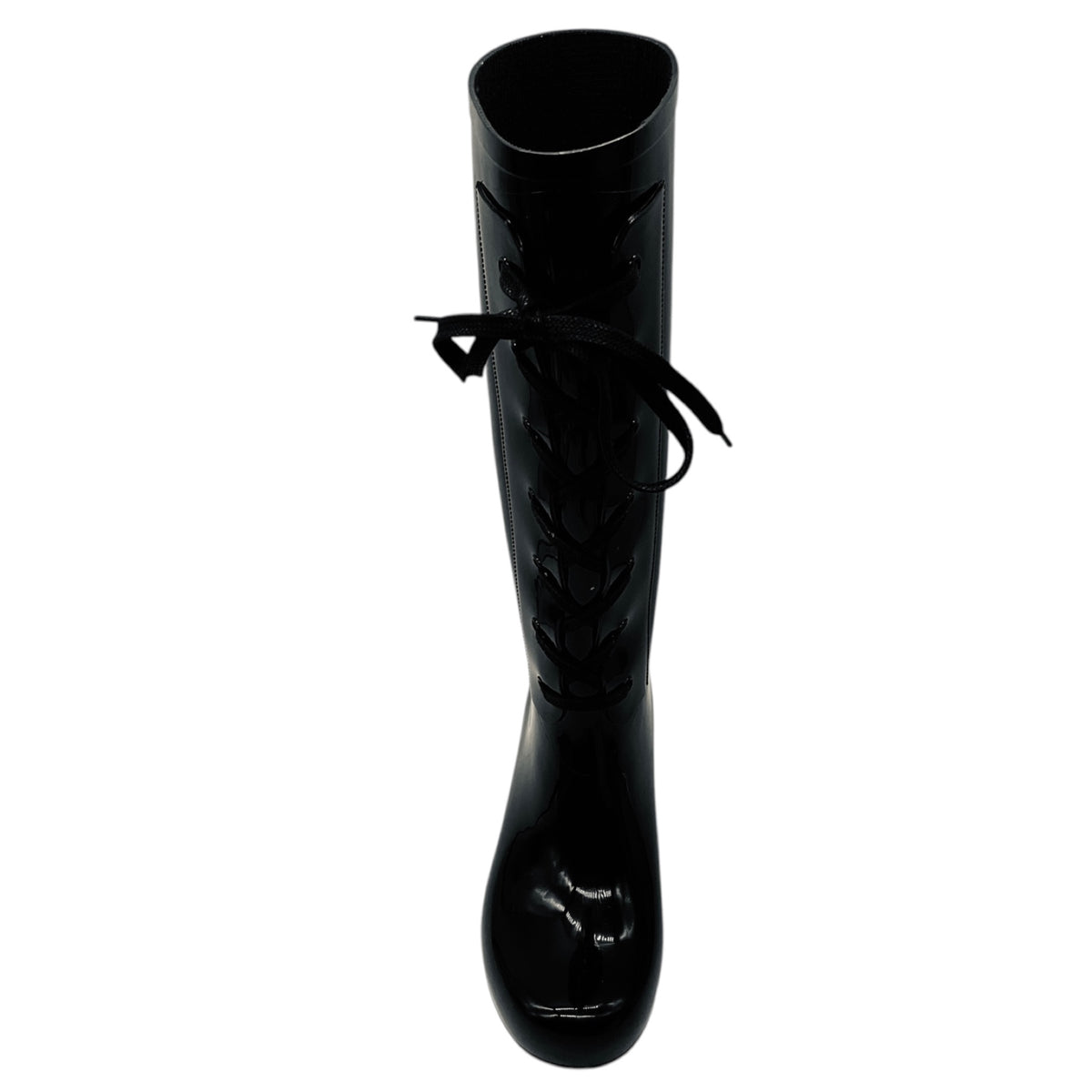 Saint Laurent Black Wedge Heel Lace Up Rubber Rain Boots