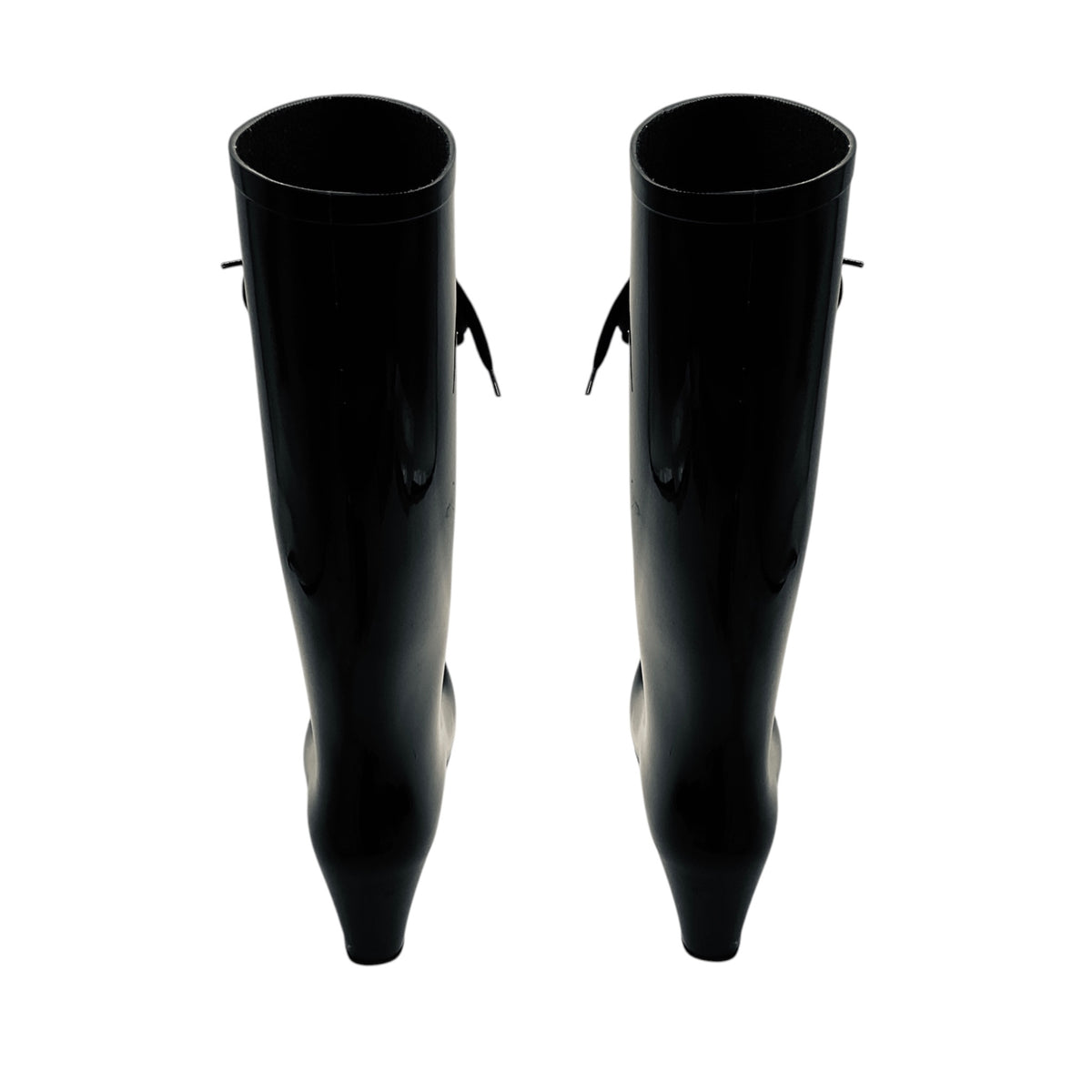 Saint Laurent Black Wedge Heel Lace Up Rubber Rain Boots