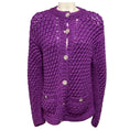 Load image into Gallery viewer, Chanel Purple Chunky Open Knit Cardigan Sweater with Rhinestone Embellished CC Logo Buttons
