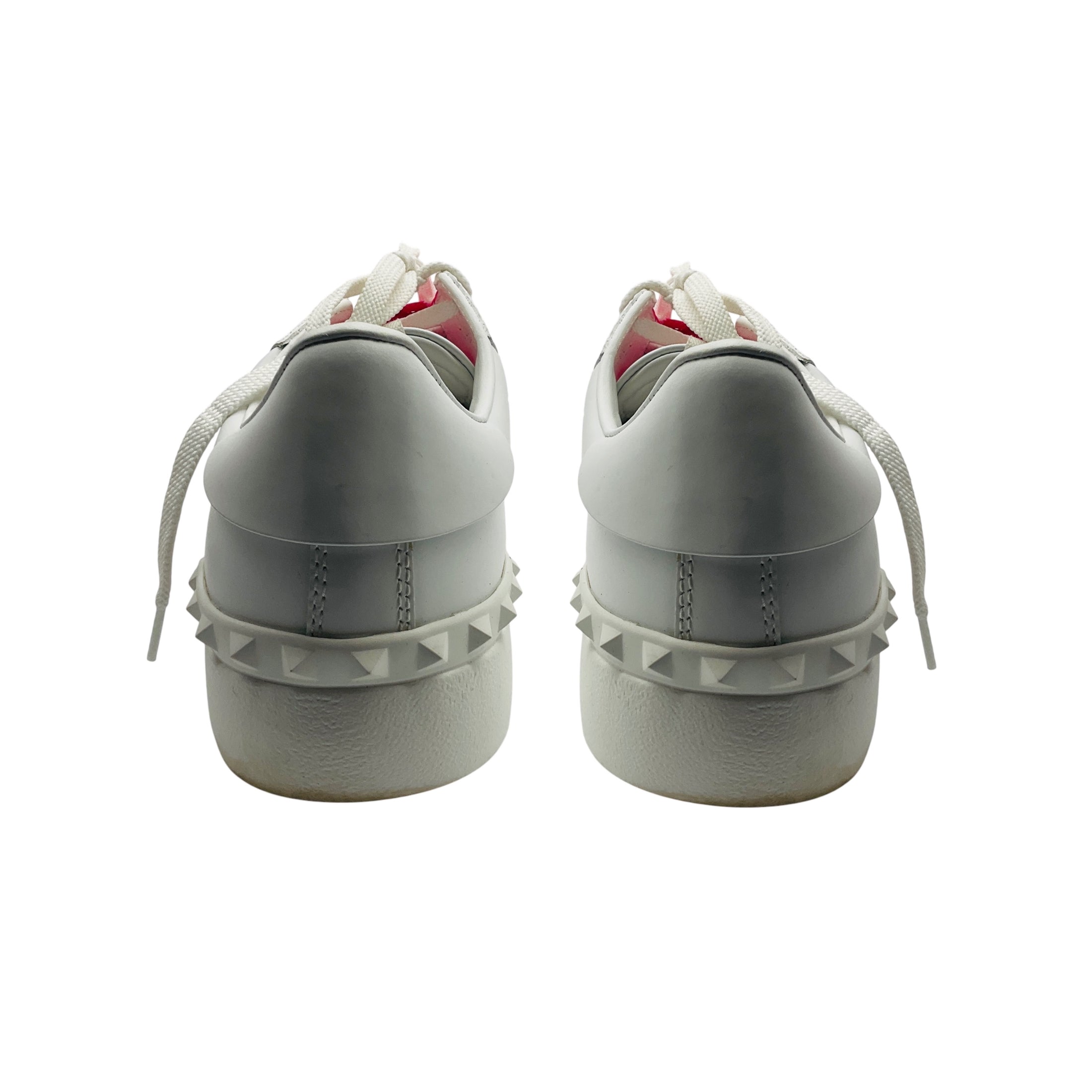 Valentino White / Hot Pink Rockstud Untitled Leather Sneakers