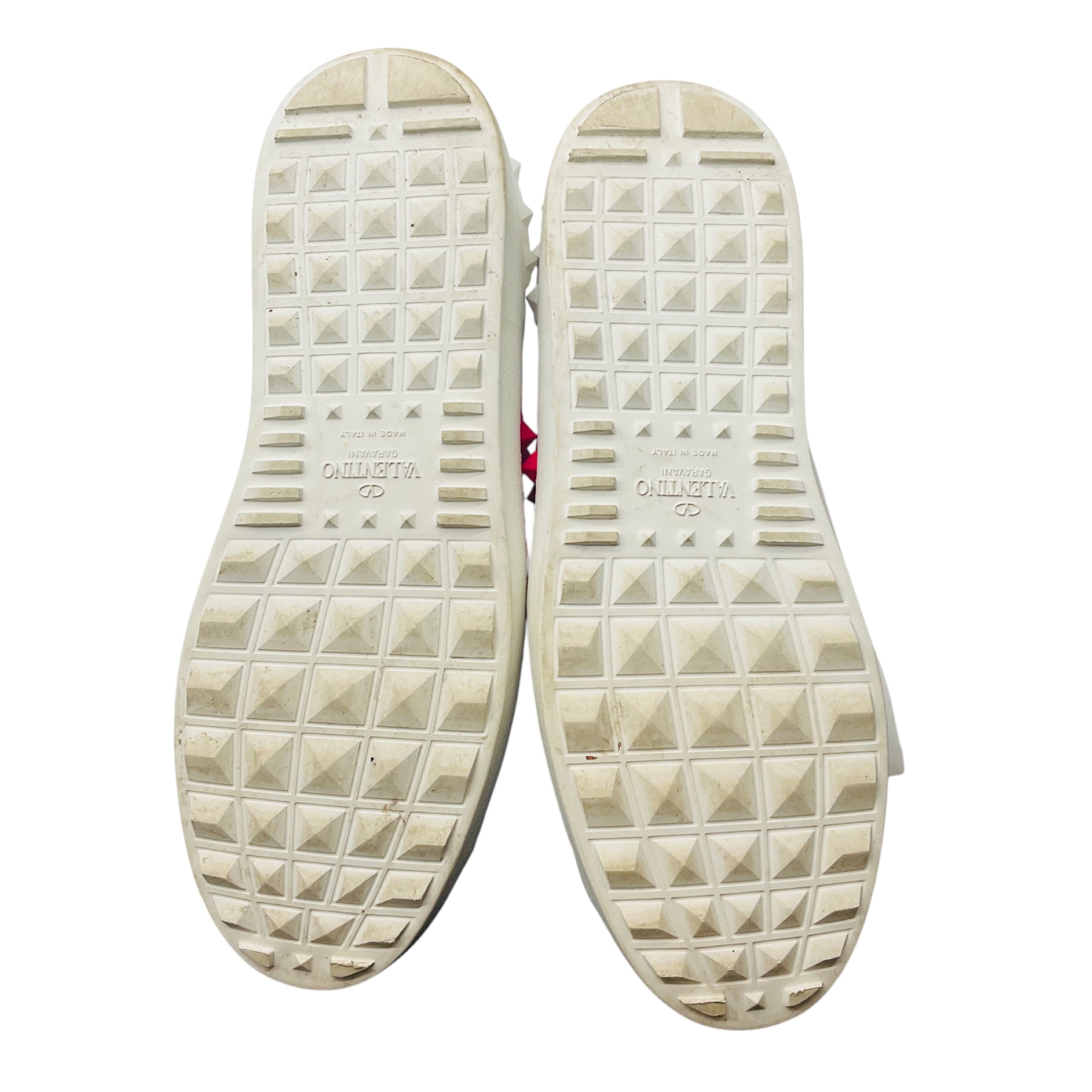 Valentino White / Hot Pink Rockstud Untitled Leather Sneakers