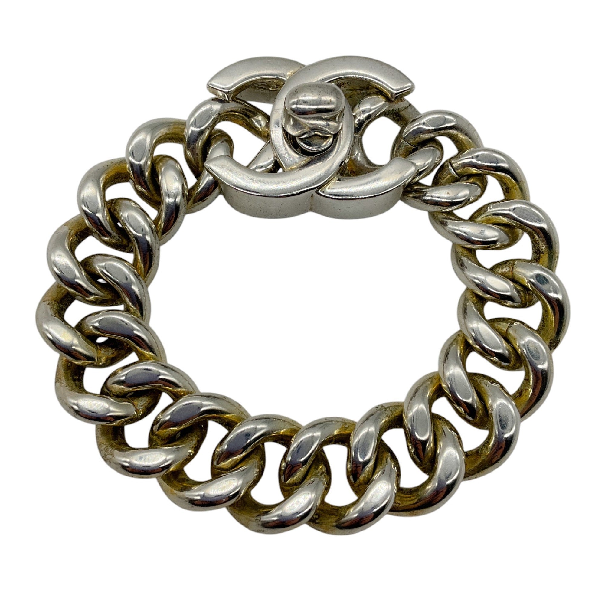 Chanel Vintage 1997 Silver CC Turnlock Chunky Chain Link Bracelet