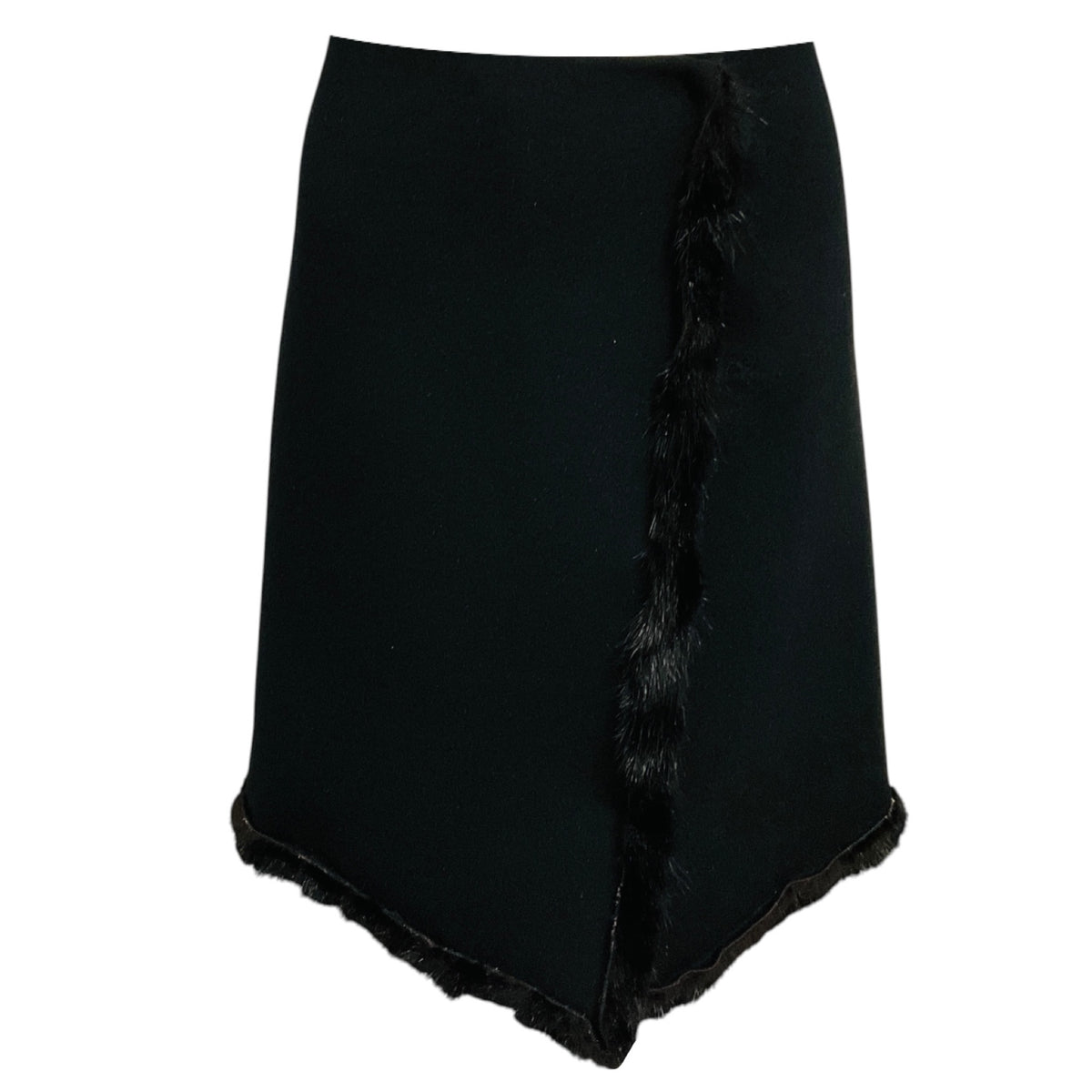 Prada Black Wool and Angora Skirt with Mink Fur Trim