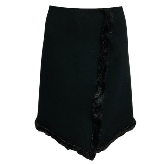 Prada Black Wool and Angora Skirt with Mink Fur Trim
