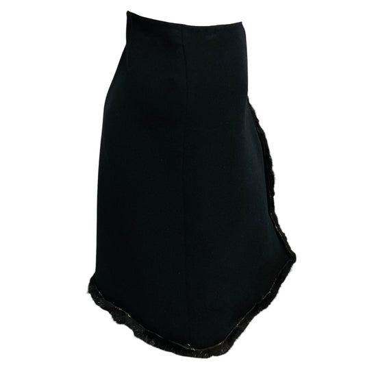 Prada Black Wool and Angora Skirt with Mink Fur Trim