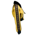 Load image into Gallery viewer, Fendi Gold Metallic / Brown FF Logo Trimmed Crinkled Lambskin Leather Cropped Zip Front Jacket with Black Lamb Shearling Lining
