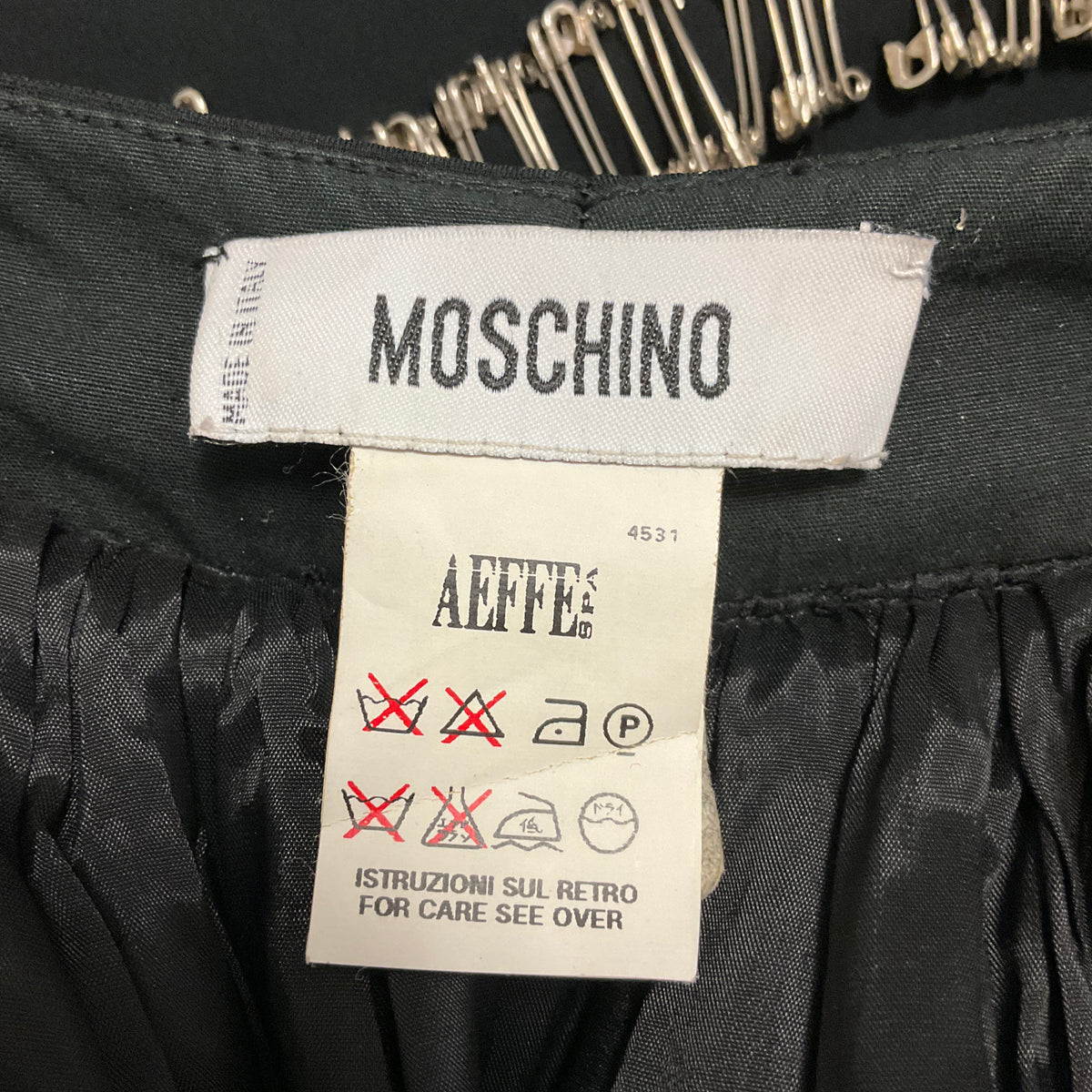 Moschino Runway Black Crepe Midi Skirt with Safety Pins