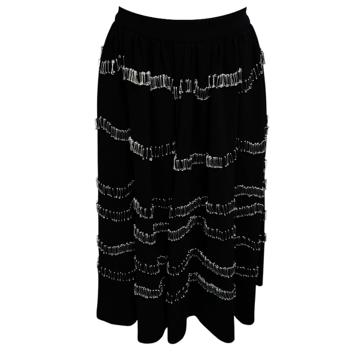 Moschino Runway Black Crepe Midi Skirt with Safety Pins
