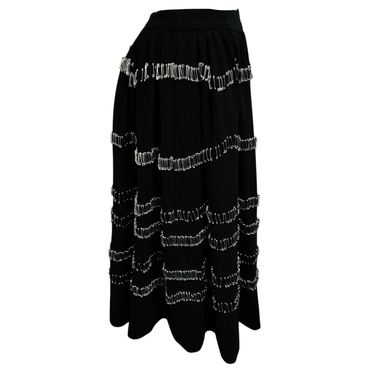 Moschino Runway Black Crepe Midi Skirt with Safety Pins